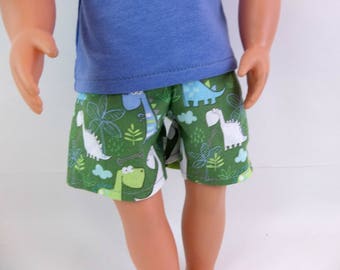 Swimsuit or Shorts for 18" Boy Doll Green Dinosaurs Fits American Girl Doll
