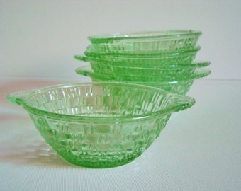 Set of 5 green glass dessert dishes