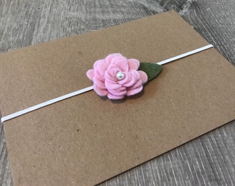 Small rosette felt flower infant headband, baby shower gift, new baby, baby girl, newborn headband