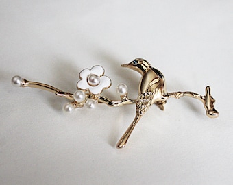 Alloy Bird Brooch with Plum Blossom/Chinese painting