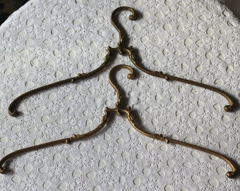 2 Vintage Brass Wedding Hangers Antique Metal Clothes Hangers for Wedding Dress, Coat French Art Nouveau Jugendstill