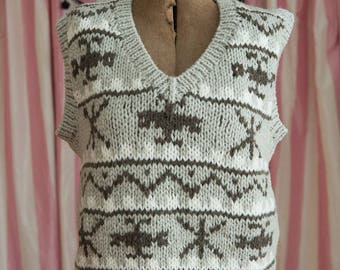 Vintage Sweater Vest - Big and Bulky Gray Brown