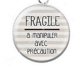 Pendant cabochon resin fragile handle with care