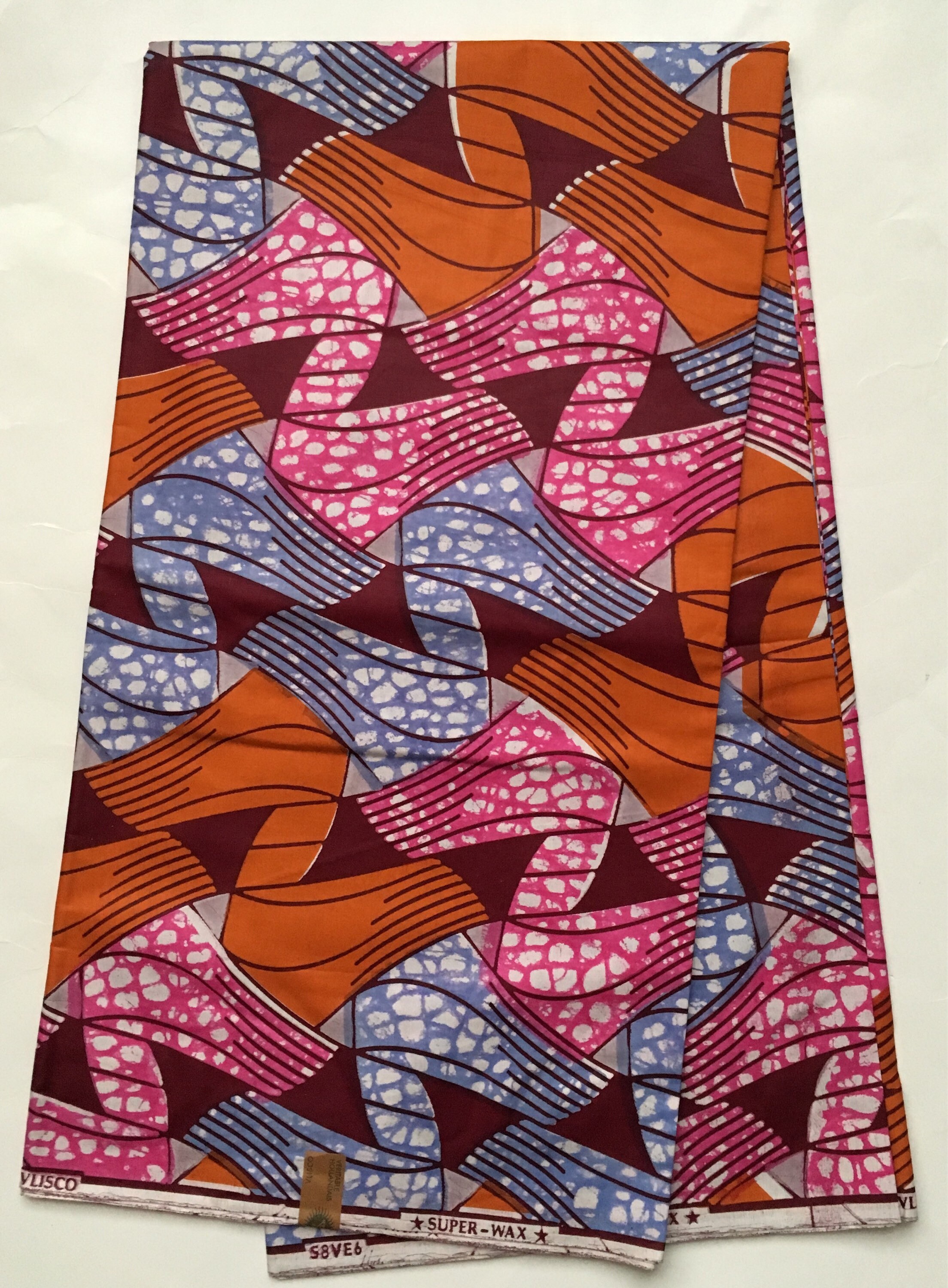 African Print Fabric/ Ankara Orange Burgundy Pink Light