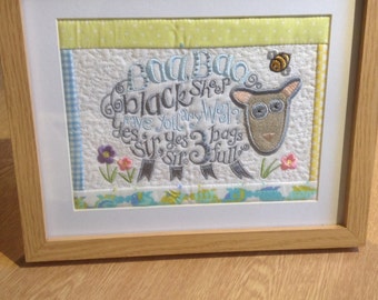 Handmade machine embroidered nursery rhyme pictures, nursery, Childs bedroom, baby shower, birthday gift, christening gift