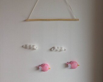 Felt birds and clouds mobile/suspension