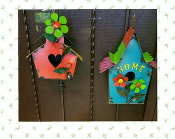 Rustic metal birdhouse. Metal birdhouse. rustic birdhouse. birdhouses. garden decor. colorful birdhouses. small birdhouses. large birdhouses