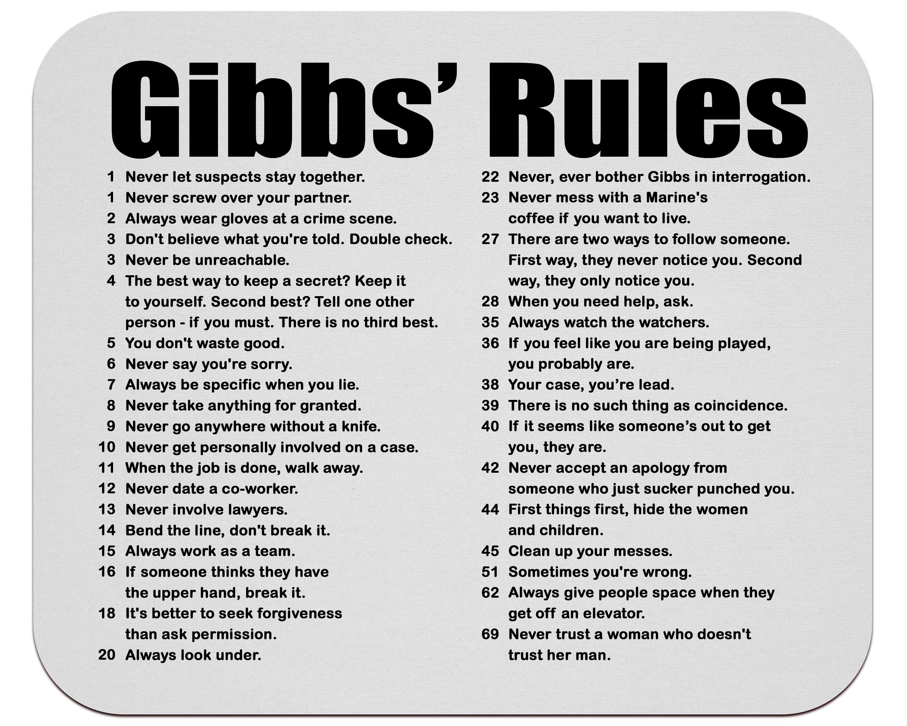 Ncis Gibbs Rules Printable List Printable Word Searches