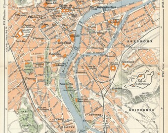 1950 liege belgium vintage map