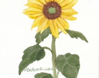 Yellow Sunflower Original Watercolor