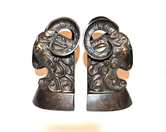 Bronze Ram Bookends, Vintage Dignified and Impressive