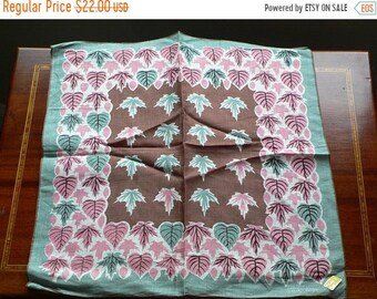 ON SALE Vintage Tammis Keefe Linen Hankie Leaves / New With Tag / Foil Tag