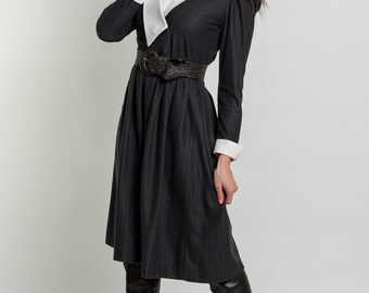 Vintage Charcoal Lapel Collared Dress (Size Small)