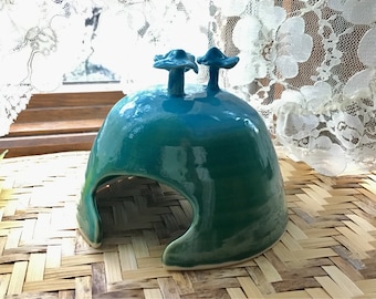 Porcelain Toad House in Aqua and Forest Green