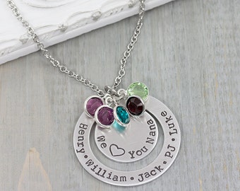 Personalized Jewelry - Hand Stamped Jewelry - Family Name Necklace - Personalized Washer Necklace - Gift for Grandmother - Mom Gift