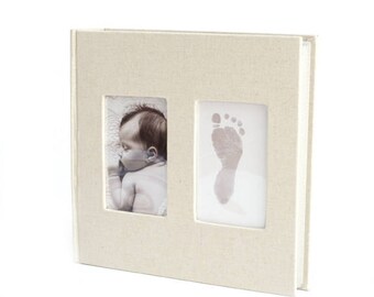 Linen Album with BABYink® Colour Ink-less Print Kit - Non-Toxic, Baby Safe - Handprint | Footprint | Keepsake | Baby Gift