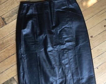 Vintage 80's Black Leather Women's Skirt, Fully Lined, Wilsons, Women's Size S