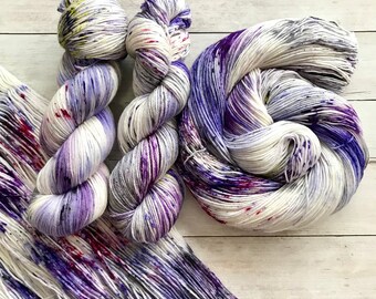 Hand Dyed Yarn, Speckled, “Magic Dance”, SW Merino, Merino Silk, Merino Nylon, Sock Yarn, DK Yarn, Worsted weight