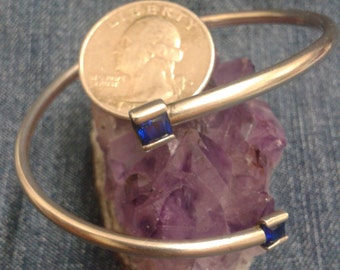 Italian Sterling Silver Coil Bangle with Blue Stones