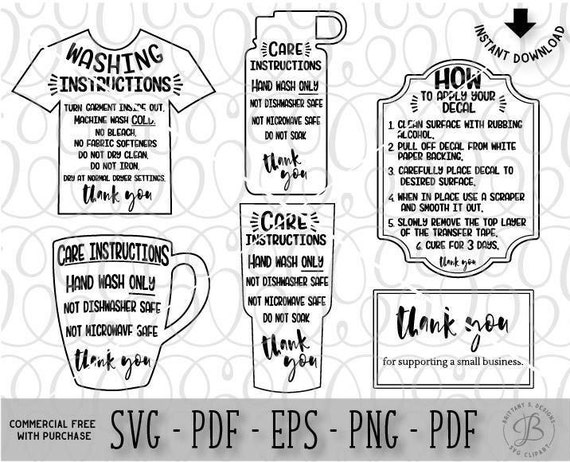 care card bundle care instruction cards decal and htv