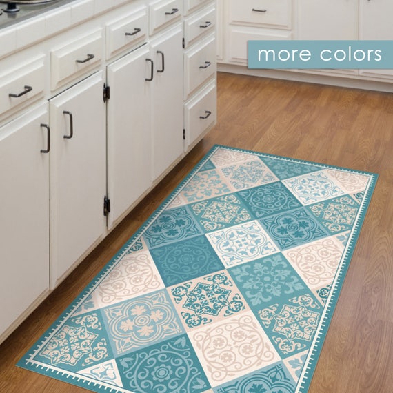 Vinyl Floor Mat Kitchen Mat With Tile Design In Turquoise   Il 570xN.1258814415 Qby0 