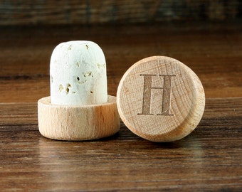 Monogrammed Wine Stopper, Wood Wine Cork Engraved, Wedding Favor, Wine Gift, T-Cork, Customized with Initial, Bold Font