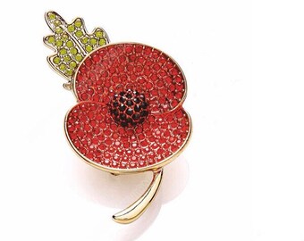 Remembrance Day 2016 Diamanté Rhinestone Poppy Brooch