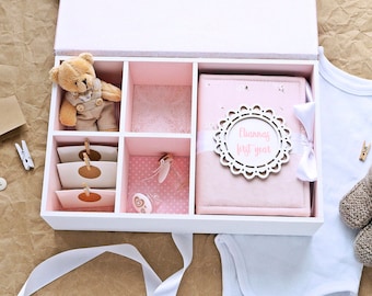 Personalised baby girl Keepsake box, Baby Memory Box, Baby girl photo album, Baby memory book, Wooden baby memory box, Pink Memory box girl