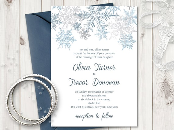 winter wedding invitation template snowflakes wedding invitations word template