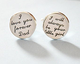 Father of the bride cufflinks, I love you forever Dad, I will always be your little girl cufflinks, Wedding day keepsake gift, dad cuff link