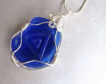 Statement Pendant - Beach Glass Pendant - Vicks Jar Bottom Sea Glass - Genuine Cobalt Blue Sea Glass - Wire Wrapped - Beach Glass Jewelry