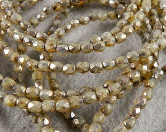 4mm Champagne Fire Polished Faceted bead - Czech Glass Beads - 50 beads - 383 - Champagne Silver Picasso 4mm Fire Polished Beads