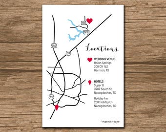 Custom Wedding Map, Event Map, Directions, Locations - PRINTABLE file - Enclosure Card, Invitation Insert with a map