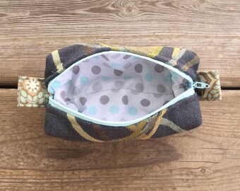 Blue swirls zippered box pouch