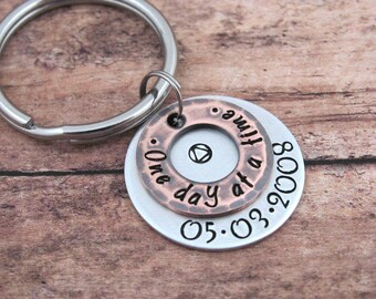 Sobriety Gift Sobriety Keychain One Day At A Time Sobriety Key Chain Addiction Recovery Sobriety Date Gift AA One Day At A Time Keychain