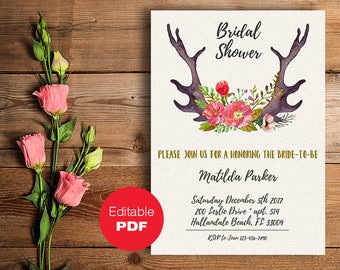 Bridal Shower invitation Bridal Shower invites Rustic bridal shower invitation Printable invitation Editable invitation Floral bridal shower