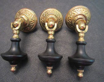 Vintage Eastlake Ebony Teardrop Drawer Pull ONE ONLY Wood Brass Drawer Pulls Furniture Hardware Victorian Style DIY