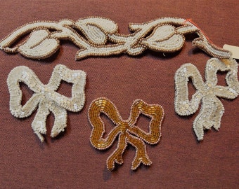 4 antique beaded applique in glass beads