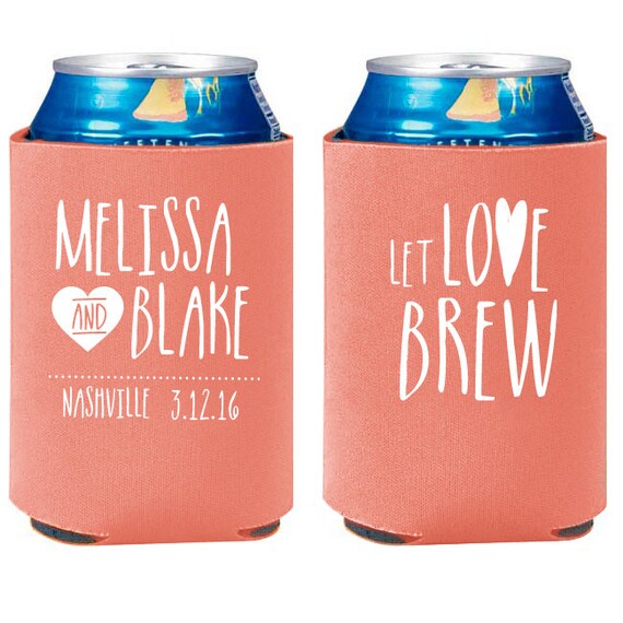 Personalized Wedding Can Cooler Let Love Brew Wedding Favors