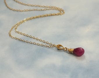 Ruby Necklace, 14k Gold Filled, Dainty Red Ruby Necklace, Natural Gemstone, Pendent Necklace, Minimalist Necklace, July Birthstone