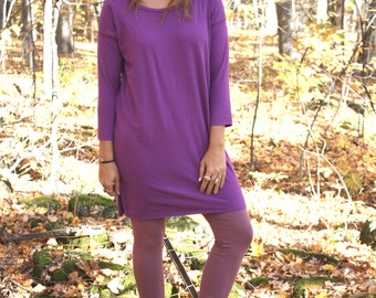 Ready To Ship / Simple 3/4 Sleeve T-shirt Dress in Bamboo Jersey / by replicca / size medium / ultraviolet