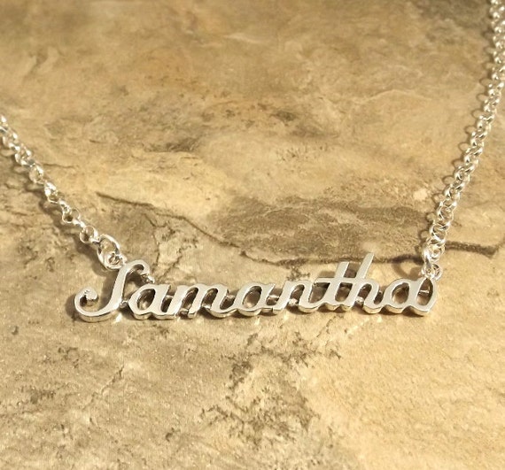 Sterling Silver Name Necklace Samantha on Sterling Silver