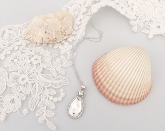 Crystal wedding necklace, Crystal silver wedding necklace, Crystal bridal necklace