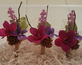 Rustic Country Wine/Fuchsia/Lavender pin on Boutonnières (5)