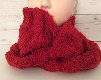 Red Knit Scarf, Knit Wool Scarf, Red Infinity Scarf, Wool Scarf, Infinity Scarf, Red Scarf, Eco Friendly Scarf, Handmade Gifts, Winter Scarf