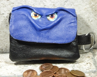 Zippered Coin Purse Blue Black Leather Change Purse Monster Face Pouch Key Ring Harry Potter Labyrinth 6