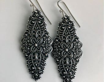 Bohemian Earrings Ornate Silver Earrings Sterling Silver Earrings