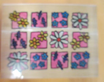 Whispers Sugarloaf Productions Rubber Stamp "squares with flowers" slightly used fair condition