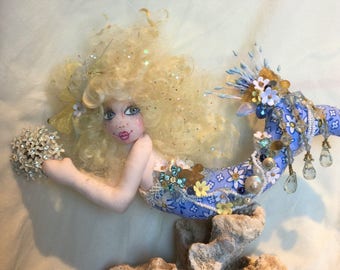 OOAK Mermaid Art Doll Soft Sculpture Cloth Doll Sea Maiden Art Doll "Madeliefje"