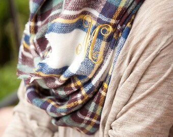 Monogrammed Scarf, Monogrammed Infinity Scarf, Personalized Scarf, womens gift, personalized gift